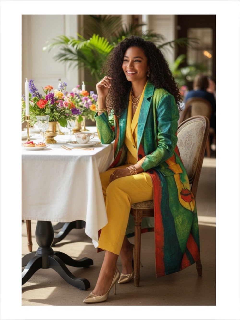 COAT: Lightweight, Oversized Green, Orange, & Yellow Artistic Design, NWOT - Picture 4 of 11